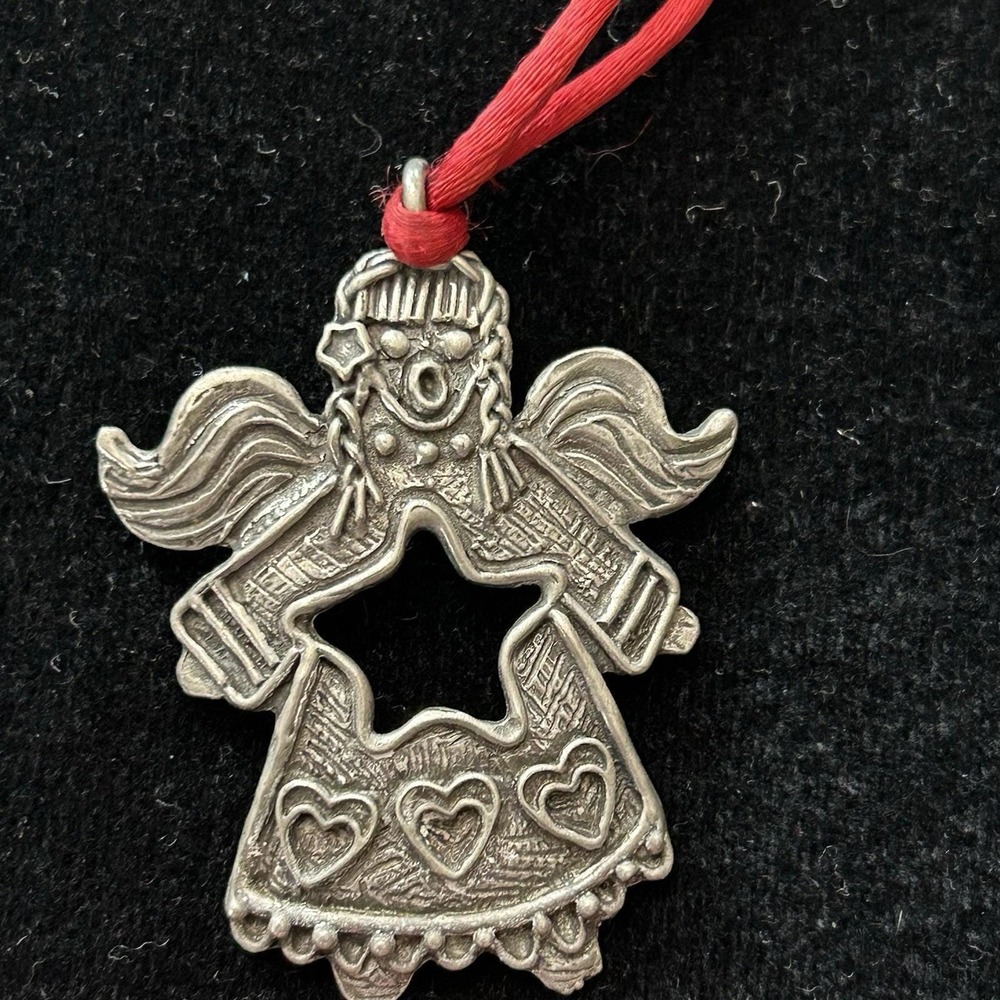 Marcie USA Vintage Pewter Angle Pendant Ornament "Charity"‎ Folk Art Christmas